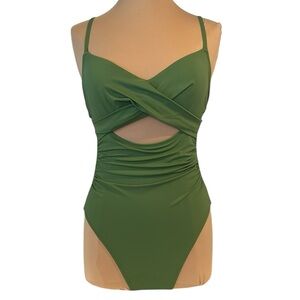 Shade & Shore Green Cutout twist open front underwire 34D One-Piece Swimsuit